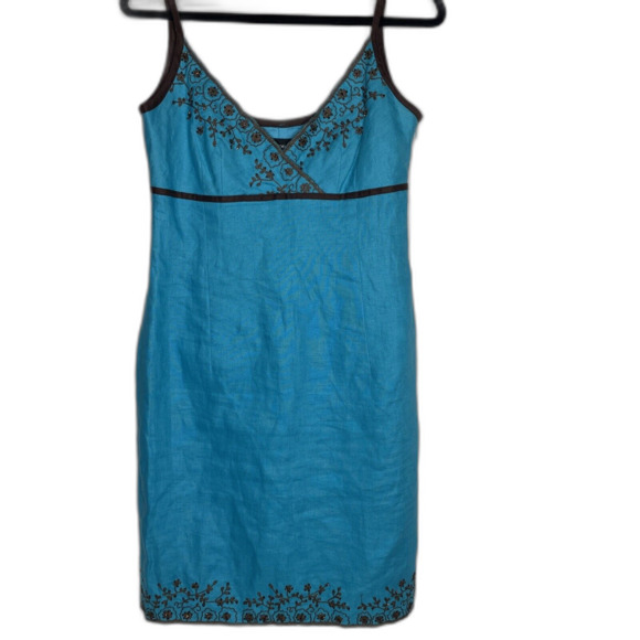 Donna Morgan Women’s Embroidered Lined SunDress  100% Linen Size 10 Knee Length - Picture 1 of 9